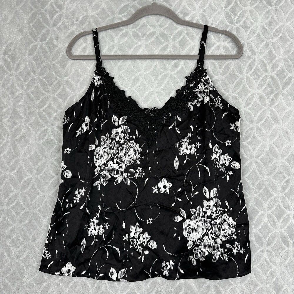 Silk Babydoll Tank Top XL Black White Floral Lace Apt9 Cami Fairy Grunge 90s Y2K